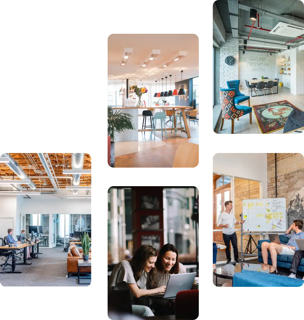 Cinq images d'espaces de coworking