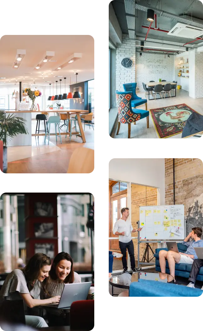 Quatre images d'espaces de coworking