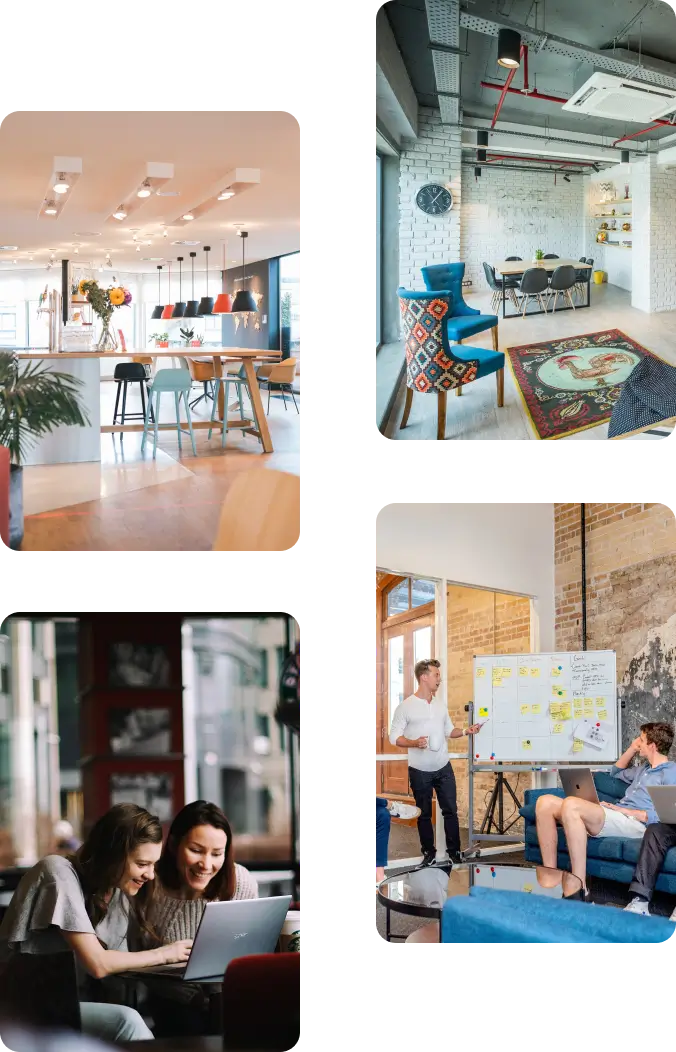 Quatre images d'espaces de coworking